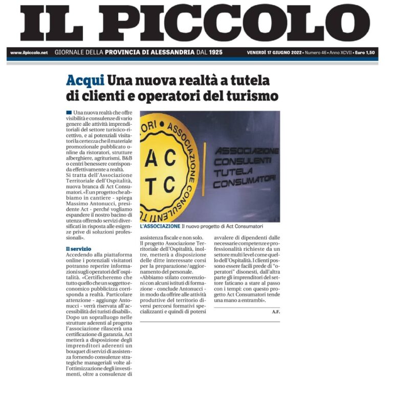 Rassegna Il Piccolo Associazione Territoriale Ospitalità
