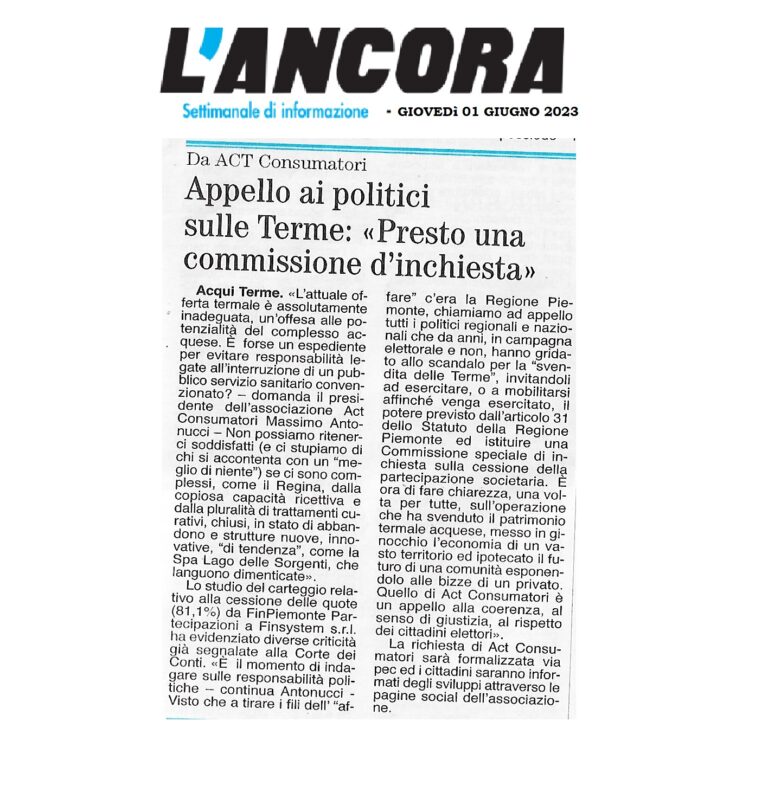 Rassegna Stampa L'Ancora 01.06.2023