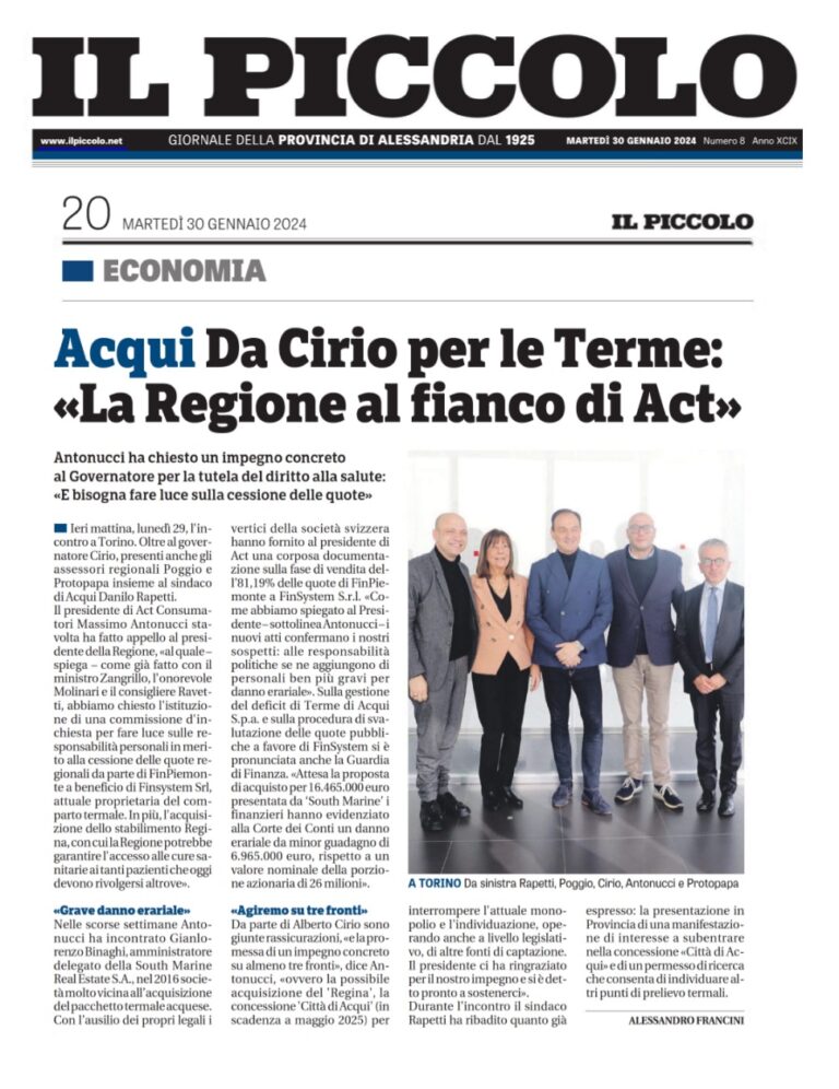 rassegna stampa IL PICCOLO 30.01.2024 ACT - CIRIO INCONTRO
